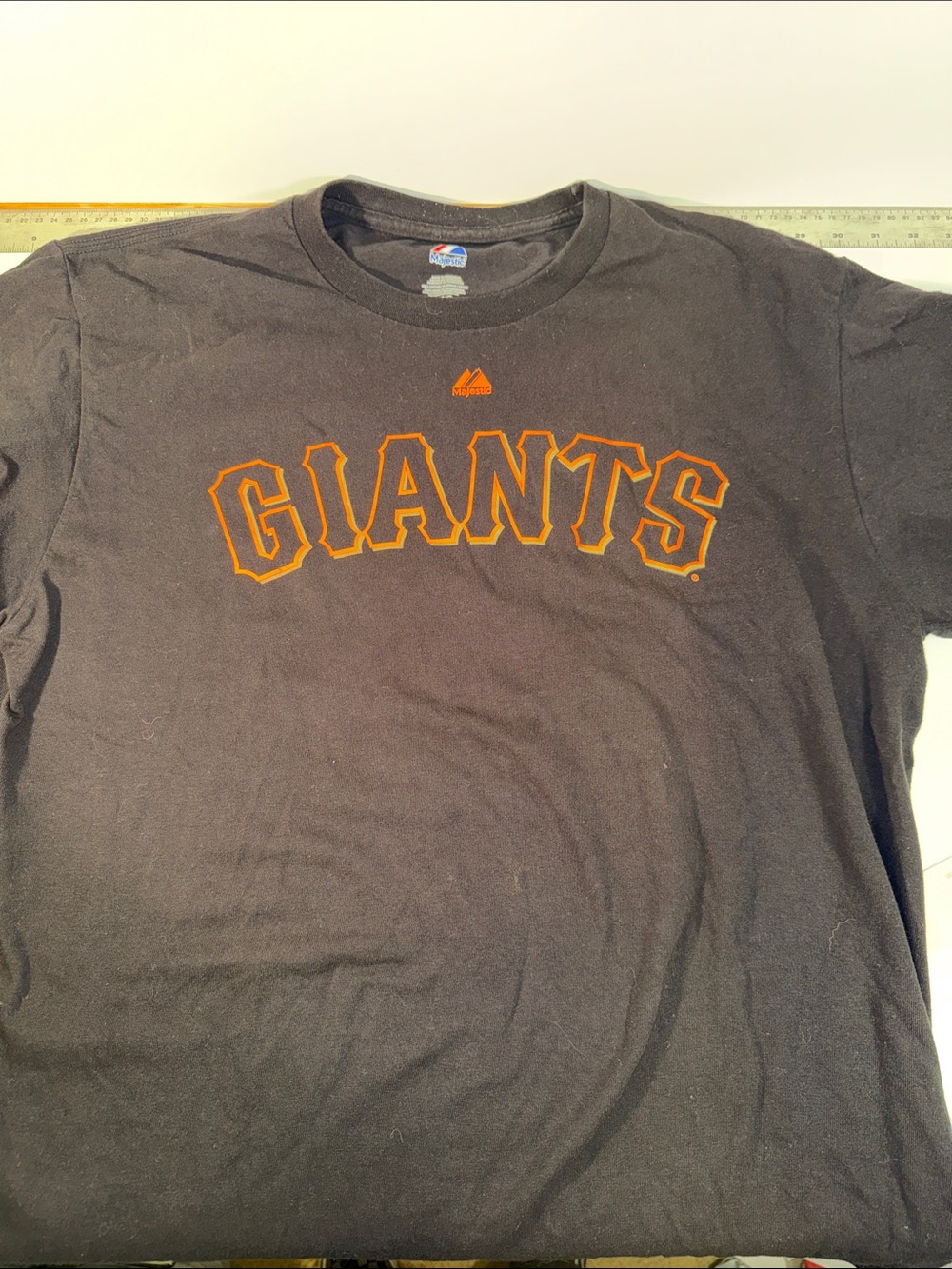 Majestic Black Short-Sleeve Tee with Orange 'GIANTS' Chest Logo, Willie Mays